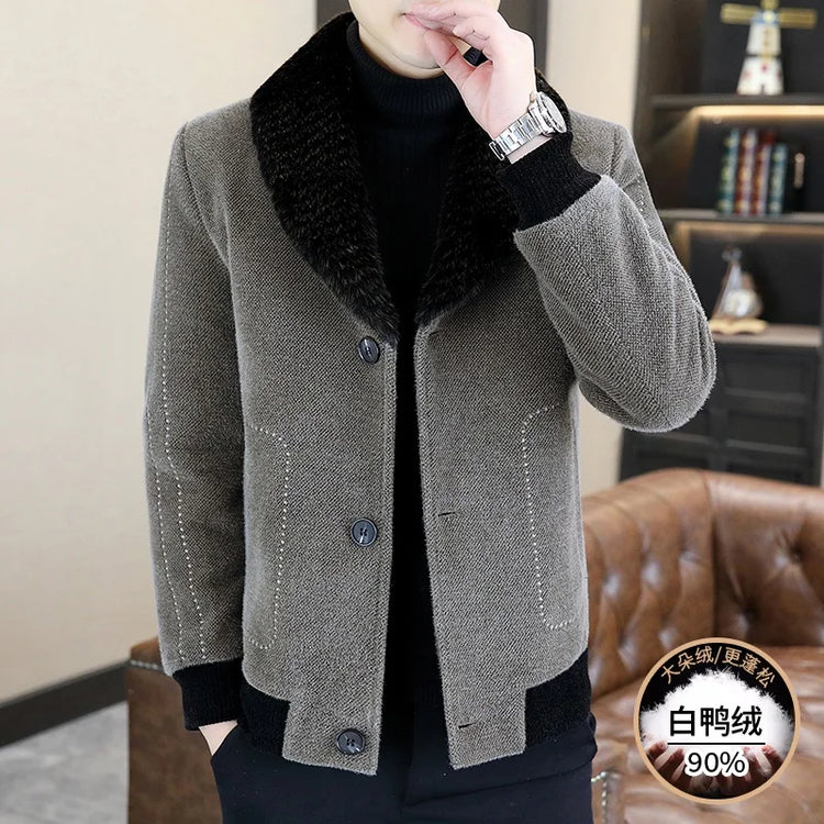 Casual Winter Men's Slim White Duck Down Jackets Warm Short Fur Collar Puffer Woolen Coat Outwear Thicken Windproof Top Clothing