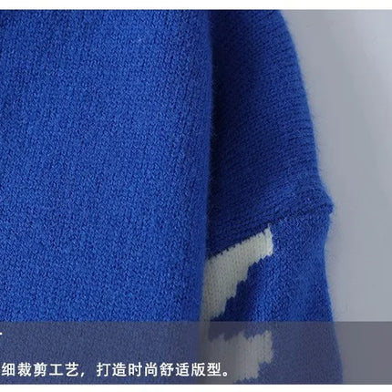 Dragon Graffiti Color blocked Fashion Knitted Sweaters Men's Knitwear Warm Pullover High Quality Mens Casual Loose Male Jumpers