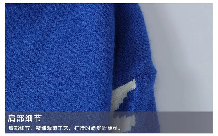 Dragon Graffiti Color blocked Fashion Knitted Sweaters Men's Knitwear Warm Pullover High Quality Mens Casual Loose Male Jumpers