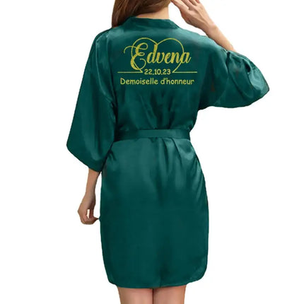 Logo personalizzato Data di matrimonio Nome Accappatoio Abito da sposa in seta sintetica Sposa Damigella d'onore Abiti da sposa Donna Bachelorette Preparewear platinumshop