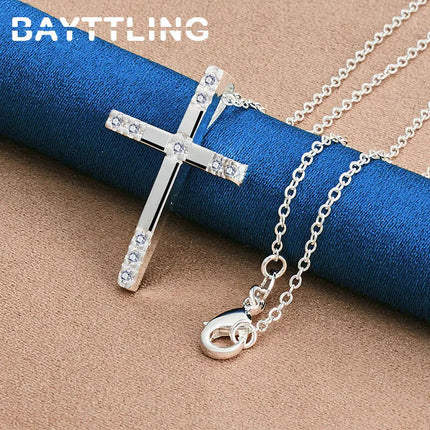 Original 925 Sterling Silver 16-30 Inches Fine Cross Zircon Necklace For Women Men Fashion Wedding Gift Jewelry Accessories PlatiNum