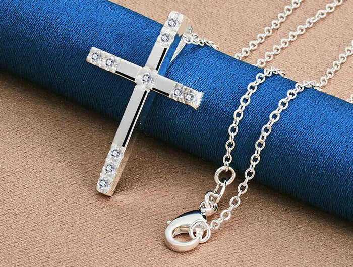 Original 925 Sterling Silver 16-30 Inches Fine Cross Zircon Necklace For Women Men Fashion Wedding Gift Jewelry Accessories PlatiNum