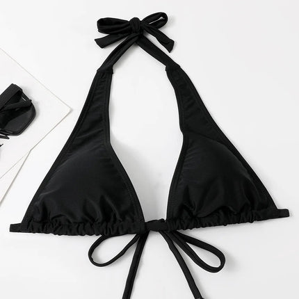Costume da bagno bikini sexy con laccetti al collo a vita bassa nero/rosso/rosa, due pezzi, stile brasiliano, in saldo platinumshop