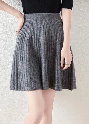 Preppy Style women's 100% Merino Wool Skirts Autumn Winter Pleated Skirt Cashmere Knitwear Short A-Line Above Knee Skirt PlatiNum