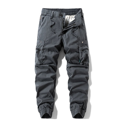 Men Zipper Flap Cargo Jogger Pants Elastic Drawstring Waist Cuffed Hem Wear Resistant Tactical Outdoor Trousers539