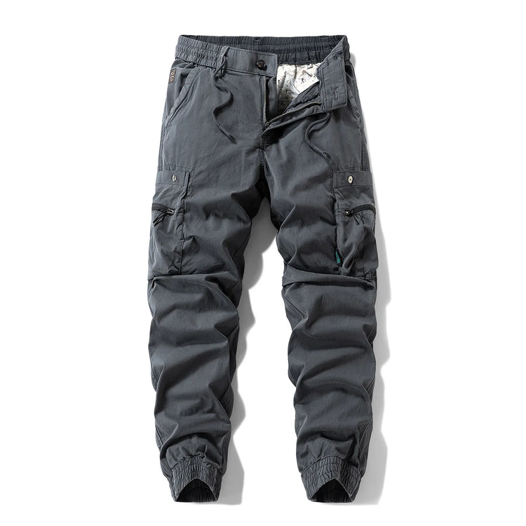 Men Zipper Flap Cargo Jogger Pants Elastic Drawstring Waist Cuffed Hem Wear Resistant Tactical Outdoor Trousers539