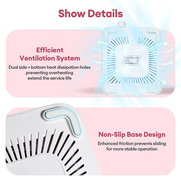 Rechargeable Brushless Turbo Nail Dust Extractor 6000PRM 10‑Speed Adjustable Low Noise Mini Manicure Vacuum for Nail Salon Home Use