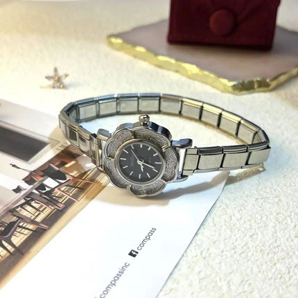 Orologi al quarzo da donna con intarsio floreale in zirconio, design chic di lusso, cinturino in acciaio inossidabile, regalo di compleanno per lei platinumshop