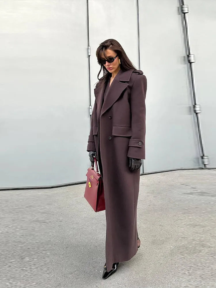 Fashion Solid Women's Wool Coat Lapel Double Breasted Button Long Sleeves Loose Coat Chic 2026 Autumn Winter New Street Wear