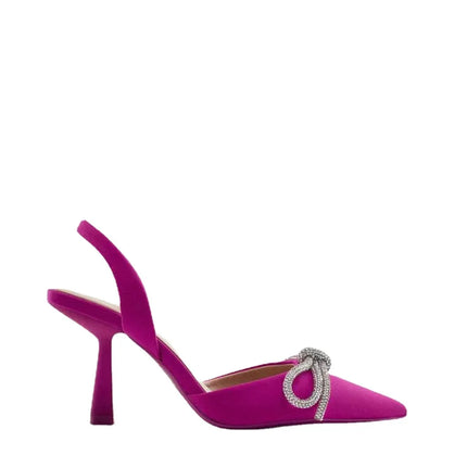 Décolleté blu Slingback da donna tacchi alti Crystal Bowknot Party Dress Shoes donna Sexy sandali con tacco a spillo a punta estate 2024