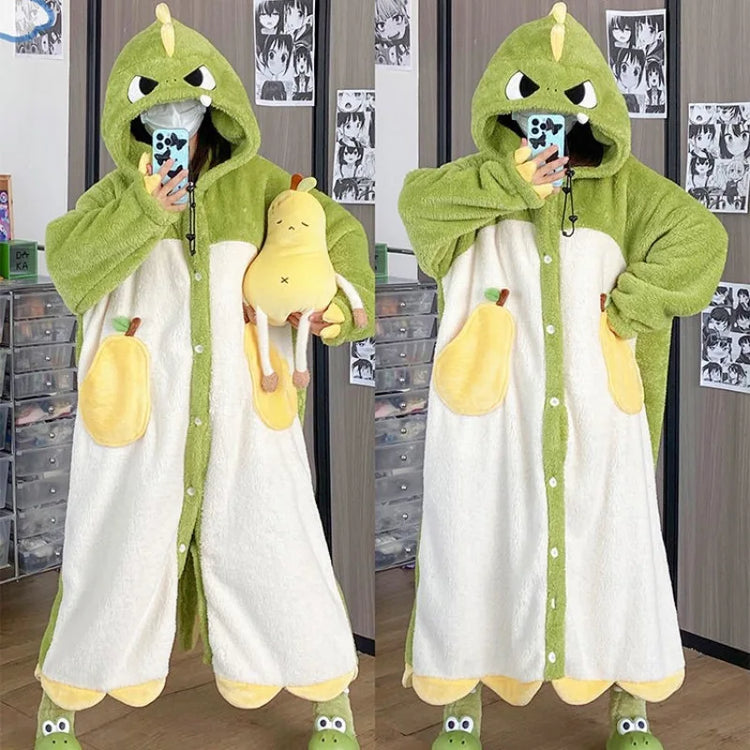 Cute Dinosaur Hooded Plush Onesie Pajamas Loose Thick Winter Warm Sleepwear Animal Cosplay Costume Outfits