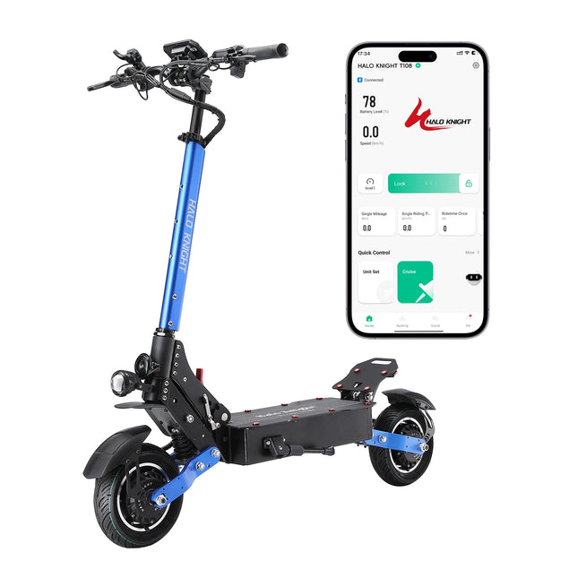 Monopattino Elettrico Halo Knight T108 52V 28.8Ah Doppio Motore Pieghevole 1200W con Pneumatici Stradali e Sospensioni