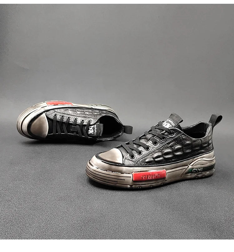 New Designers Genuine Leather Alligator Pattern All Match Sneaker For Men Casual Shoes Flats Walking Footwear Zapatos Hombre