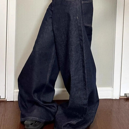 Nuovi jeans a gamba larga da donna americana nera High Street Vibe per l'autunno e l'inverno per uomo e donna pantaloni dritti larghi lavati