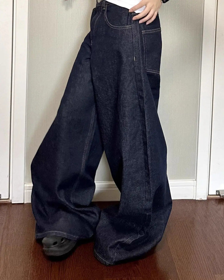 Nuovi jeans a gamba larga da donna americana nera High Street Vibe per l'autunno e l'inverno per uomo e donna pantaloni dritti larghi lavati