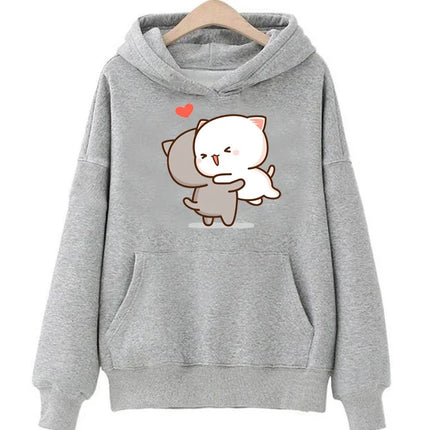 Peach And Goma Mochi Cat Love Print hoodies women Winter  streetwear funny Hood female Fleece sweater