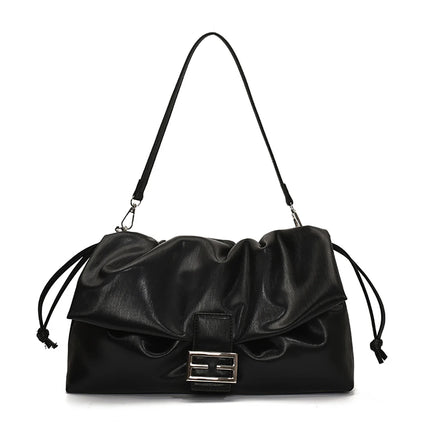 Women's Large Capacity Casual Single Shoulder Bag Soft Leather Cloud Pleated Drawstring Tote Bag Fashion Versatile Underarm Bag