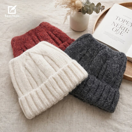 Cute Cat Ear Knitted Beanie Hat for Women Girls, Thickened Windproof Winter Warm Cap, Autumn Winter Daily Wear Accessories