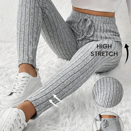 Casual Every Day Stretchy Women Drawstring Leggings High Waist Solid Color Breathable Sports Leggings Soft Comfortable Colthing PlatiNum