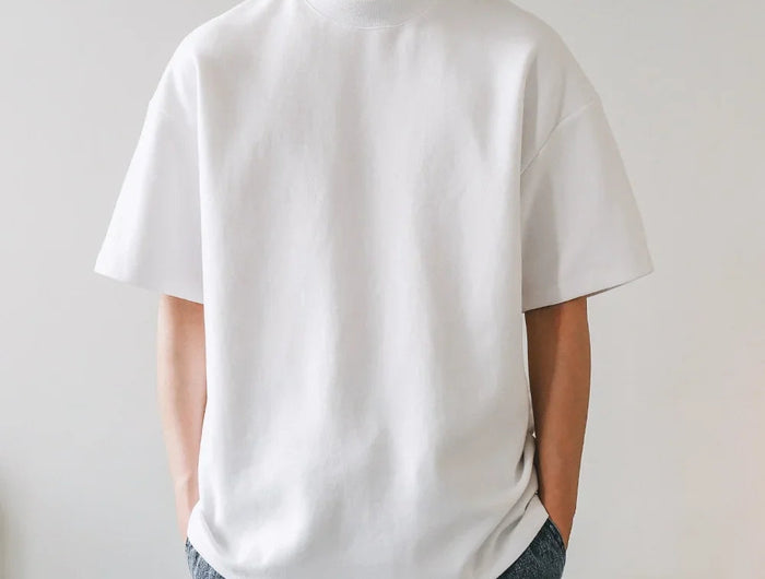 Small Neck T-shirts Men 350gsm Cotton Solid Color Male Short-sleeved T-shirt Spring Summer Loose Bottoming Shirt Casual T Shirts PlatiNum