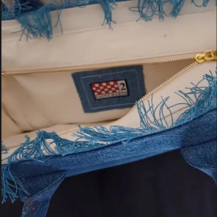 trendy brand denim embroidered shoulder bag, high-end elegant crossbody bag, luxurious handbag, new fashionable women's han PlatiNum