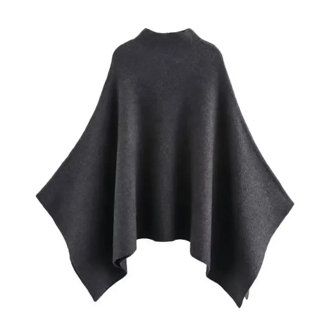 Asymmetric Knit Poncho Cape Loose Solid Color Minimalist Warm Shawl Wrap Outerwear Commuter High Street Pullover 202606H