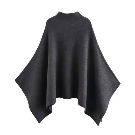 Asymmetric Knit Poncho Cape Loose Solid Color Minimalist Warm Shawl Wrap Outerwear Commuter High Street Pullover 202606H