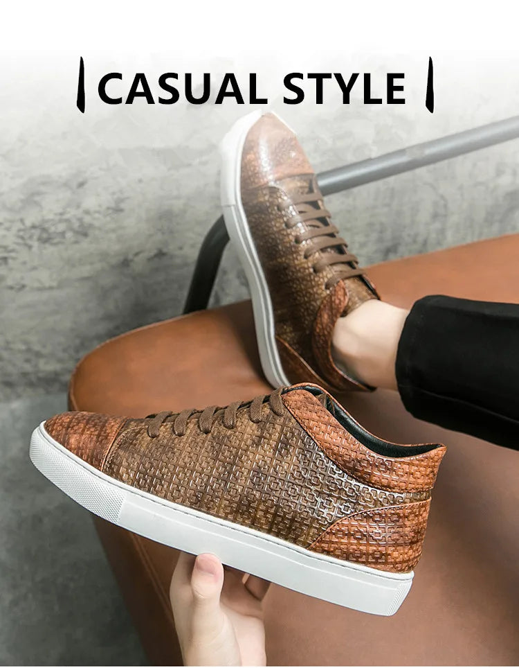 High-Quality Men Skateboard Shoes 2025 Fashion Large Size 46 Men's Leather Casual Shoes High Top Print Designer Luxury Shoes Man