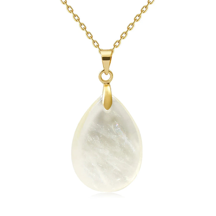 New Fashion Natural Stone Crystal Pendant Teardrop Simple Pendant Necklace Earrings Making Jewelry With Chain collar PlatiNum