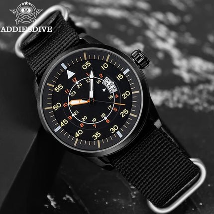 ADDIESDIVE 44mm Men's Fashion Quartz Watch 50m Waterproof Luminous Watch Large Dial High Quality Nylon Strap Men's Analog Watch