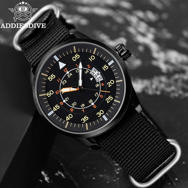 ADDIESDIVE 44mm Men's Fashion Quartz Watch 50m Waterproof Luminous Watch Large Dial High Quality Nylon Strap Men's Analog Watch