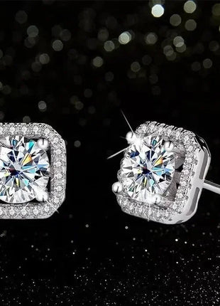 DISINIYA Color Earrings Mosonite Earring Square Bag Earrings marry Jewelry simple and fashionable party, Valentine's Day gift PlatiNum
