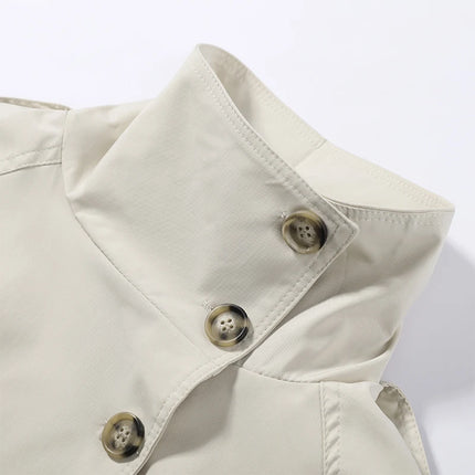 2026 Spring Women's Solid Lace Up Trench Coat Stand Collar Double Breasted Jacket Stylish New Lady Long Sleeve Outerwear Street