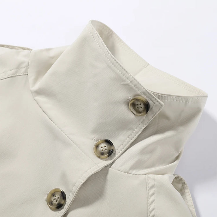 2026 Spring Women's Solid Lace Up Trench Coat Stand Collar Double Breasted Jacket Stylish New Lady Long Sleeve Outerwear Street
