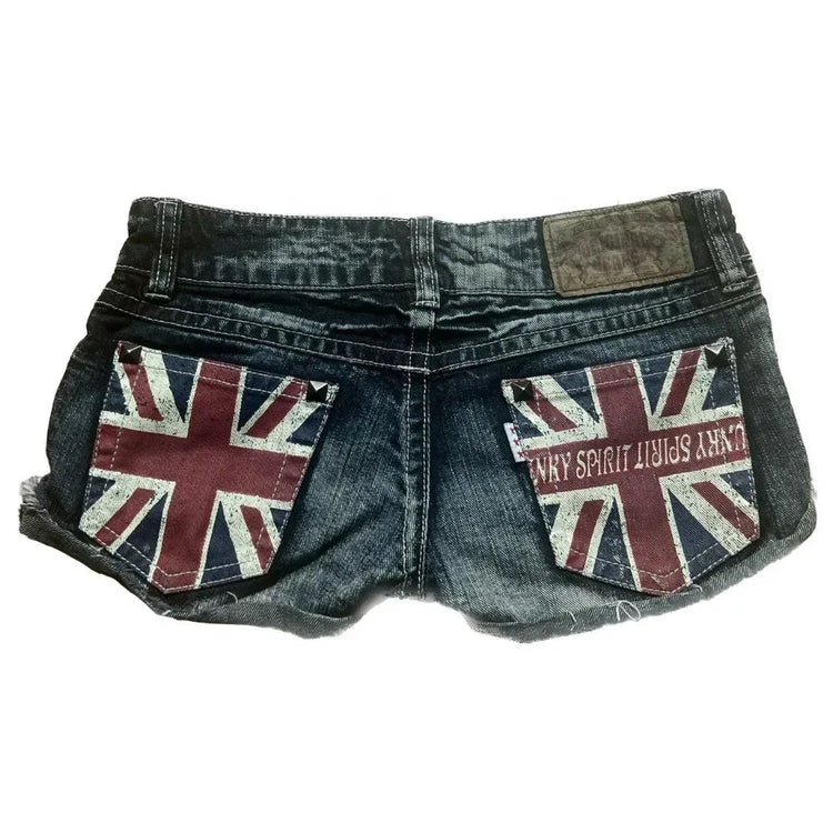 Hip hop fashion street clothing graphic printing style women black shorts ins y2k goth slim denim shorts PlatiNum
