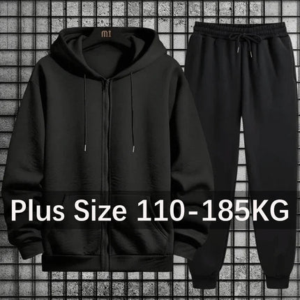 Plus Size Men's Tracksuit Hooded Sweatshirts Sports Sweatpants Zipper Jacket Coats Casual Jogging Pants Male Clothing 110-185KG PlatiNum