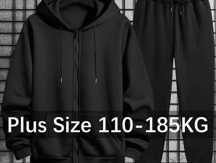 Plus Size Men's Tracksuit Hooded Sweatshirts Sports Sweatpants Zipper Jacket Coats Casual Jogging Pants Male Clothing 110-185KG PlatiNum