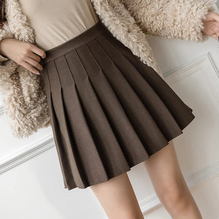 Autumn Winter Woolen Mini Pleated Skirts Women Fashion High Waist Loose A-Line Short Skirt Kawaii School Skater Falda Plisada PlatiNum