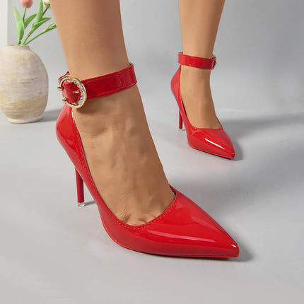 Aphixta Cintura in metallo con fibbia Cinturino Pimp Rosso Nero 10 cm Tacchi a spillo Décolleté Scarpe da festa da donna Rivetti Punta a punta Taglia 51 52 53
