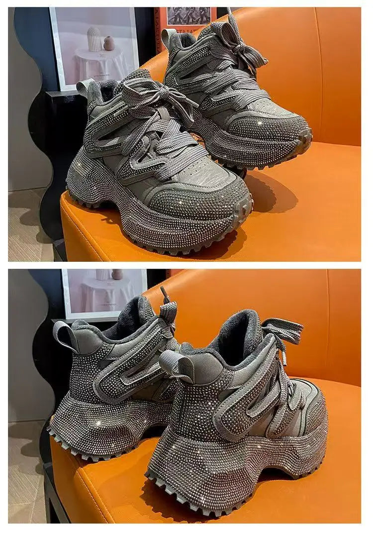 7.5cm Height Increase Autumn and Winter Thick Soled Women's Sports Shoes 2026 New Casual Walking Sneakers Ladies' Dad Shoes