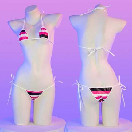 Set bikini in pelle con stampa a strisce classiche Nuovo costume da bagno sexy con fasciatura Costumi da bagno donna Costumi da bagno estivi Costume da bagno taglio alto platinumshop