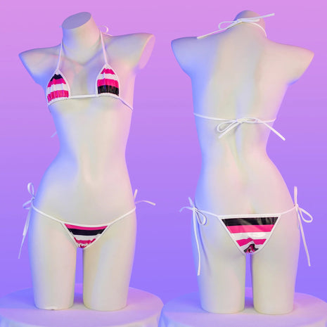Set bikini in pelle con stampa a strisce classiche Nuovo costume da bagno sexy con fasciatura Costumi da bagno donna Costumi da bagno estivi Costume da bagno taglio alto platinumshop