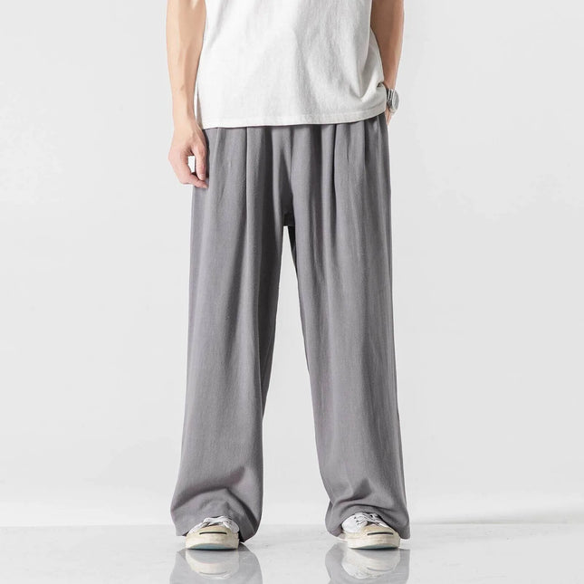 Pantaloni da uomo in cotone e lino, comodi, traspiranti, con elastico in vita, pantaloni da uomo in tinta unita, casual, stile Harajuku, pantaloni larghi a gamba dritta