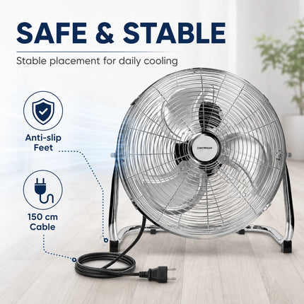 DICTROLUX Ventilatore da Pavimento in Metallo 51cm, 120W, 3 Velocità, 90° di Rotazione °   Inclinazione Regolabile 91m³/min 220-240V