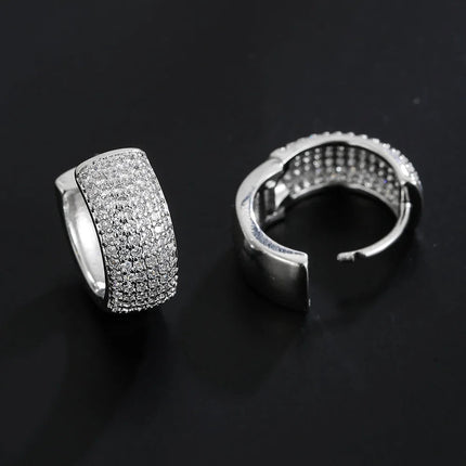 Luxury Zirconia Pave Wide Big Hoop Earrings Women Men Unisex Huggies Earrings Hip Hop Jewelry Bridal Wedding Accessories Gift PlatiNum