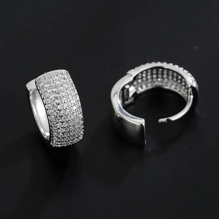 Luxury Zirconia Pave Wide Big Hoop Earrings Women Men Unisex Huggies Earrings Hip Hop Jewelry Bridal Wedding Accessories Gift PlatiNum