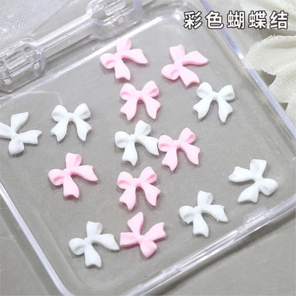 30Pcs/box 3D White & Pink Bows Nail Art Charms 6gird Cute Bowknots Ribbon Nail Rhinestones Resin Bowtie Manicure Decoration #R5!