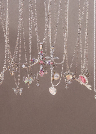 Y2K Crystal Butterfly Heart Necklace Fashion Kpop Shiny Clavicle Chain Necklaces for Women Girls New Trend Party Gifts Jewelry PlatiNum