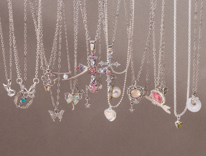 Y2K Crystal Butterfly Heart Necklace Fashion Kpop Shiny Clavicle Chain Necklaces for Women Girls New Trend Party Gifts Jewelry PlatiNum