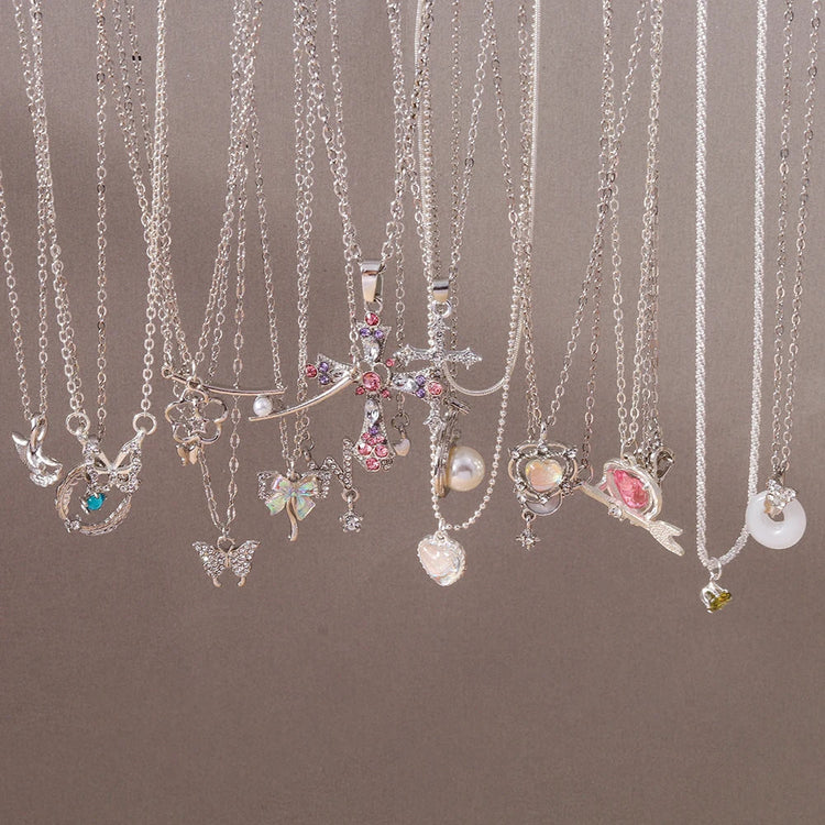 Y2K Crystal Butterfly Heart Necklace Fashion Kpop Shiny Clavicle Chain Necklaces for Women Girls New Trend Party Gifts Jewelry PlatiNum